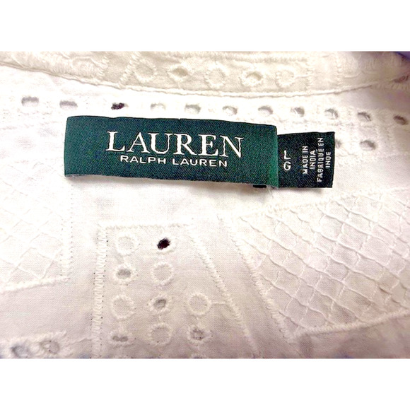 Ralph Lauren Eyelet Shirt Women LARGE 100% COTTON White Long Sleeve Button Down - Picture 5 of 8